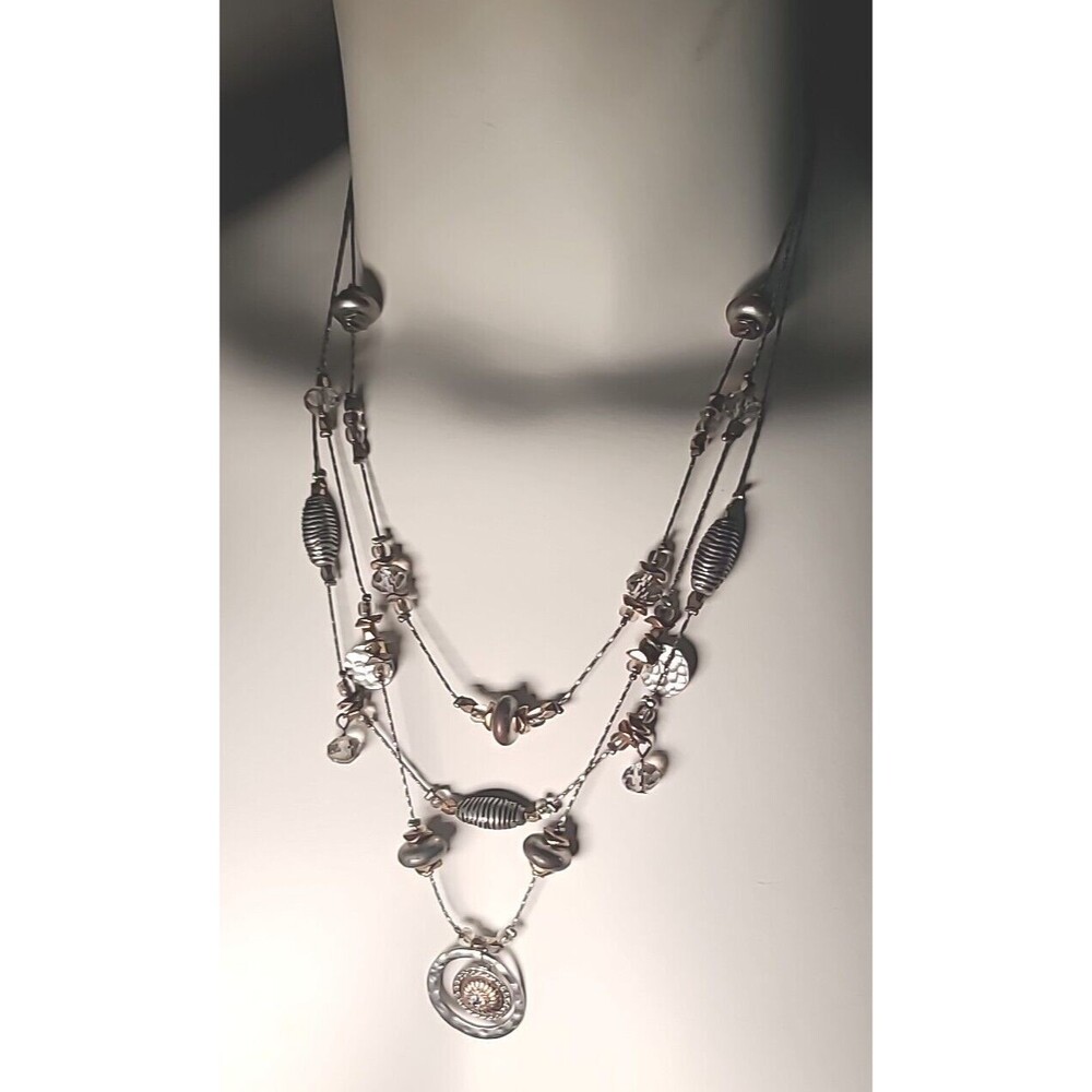 20" Vintage 3 Strand Silver & Gold Tone Necklace Metal Beads